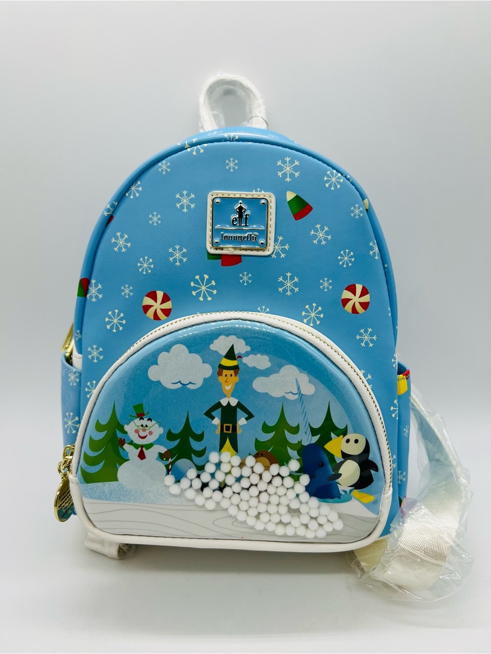 Loungefly Blue Elf Buddy & Friends Winter Scene Mini Backpack NWT
